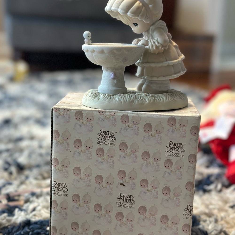 Precious Moments Figurine with Birdbath